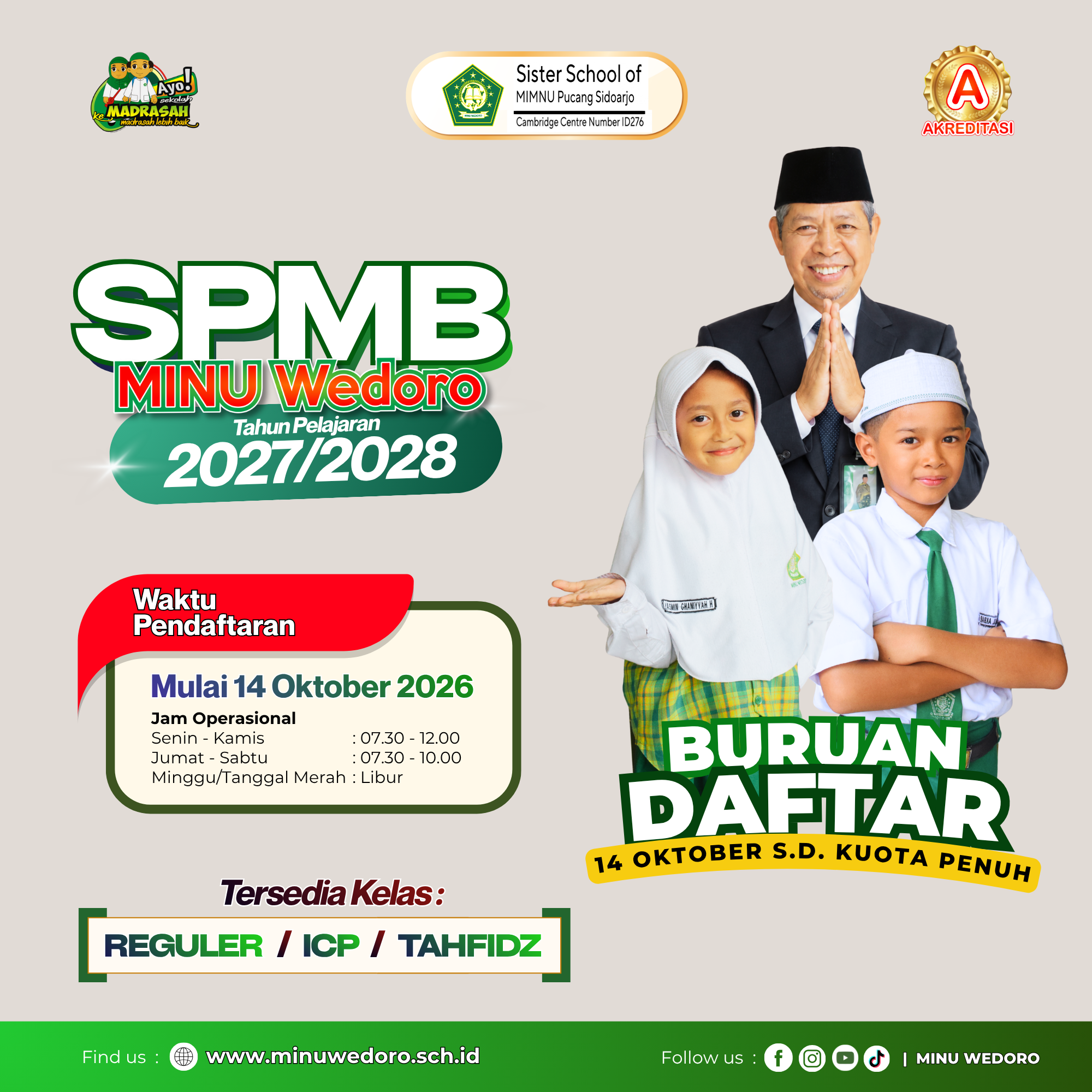 Pendaftaran Siswa Baru MINU Wedoro Tahun Ajaran 2027-2028 Akan Dibuka